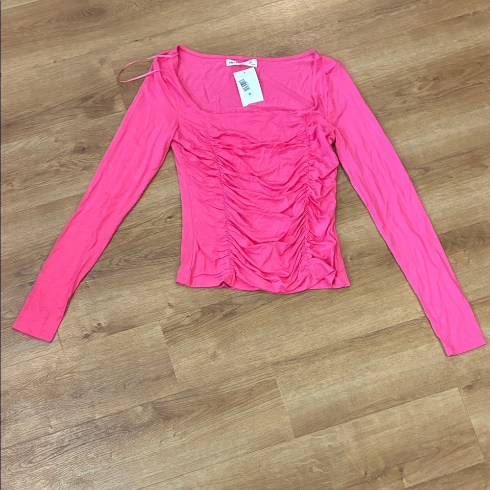 Elodie Vibrant Pink Ruched‎ Long Sleeve Square Neck Top